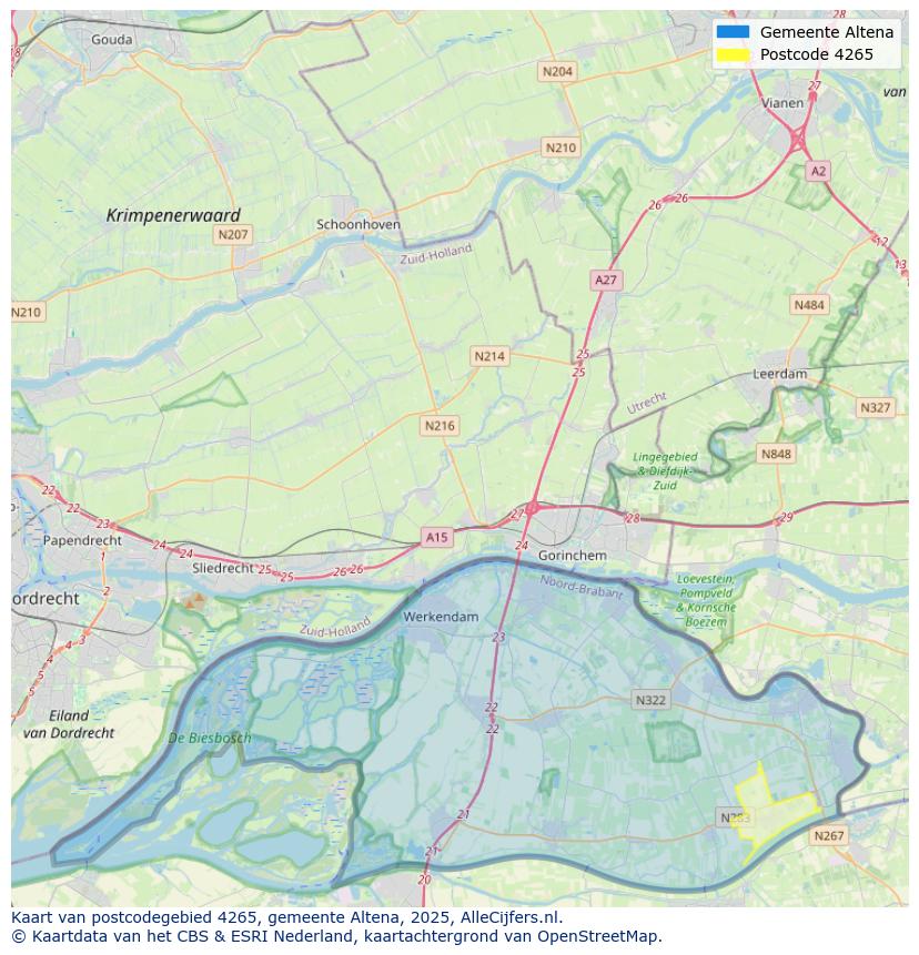 Afbeelding van het postcodegebied 4265 op de kaart.