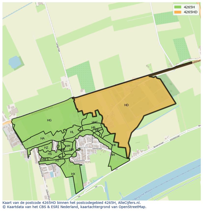 Afbeelding van het postcodegebied 4265 HD op de kaart.