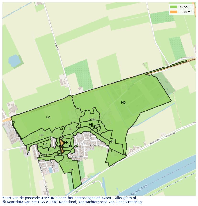Afbeelding van het postcodegebied 4265 HR op de kaart.