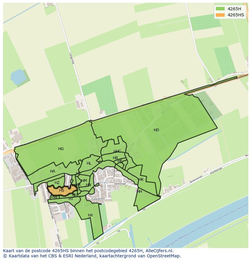 Afbeelding van het postcodegebied 4265 HS op de kaart.
