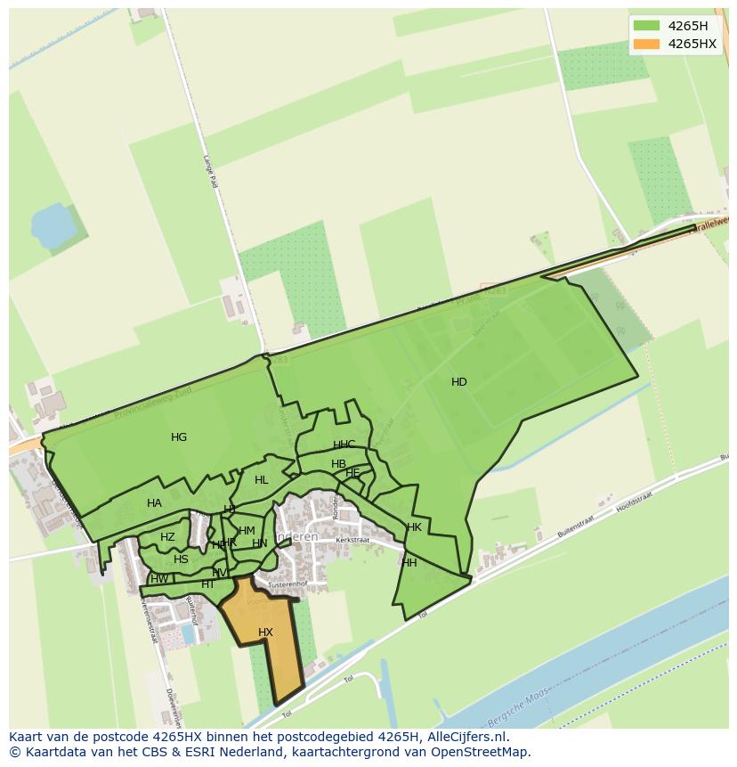 Afbeelding van het postcodegebied 4265 HX op de kaart.
