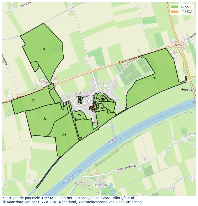 Afbeelding van het postcodegebied 4265 JA op de kaart.