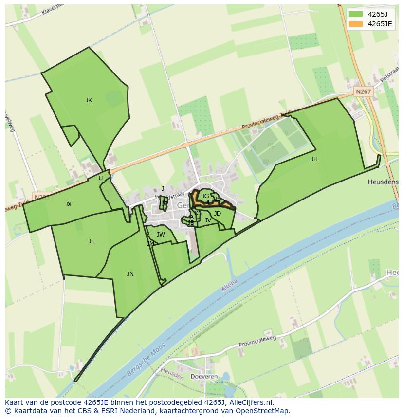 Afbeelding van het postcodegebied 4265 JE op de kaart.