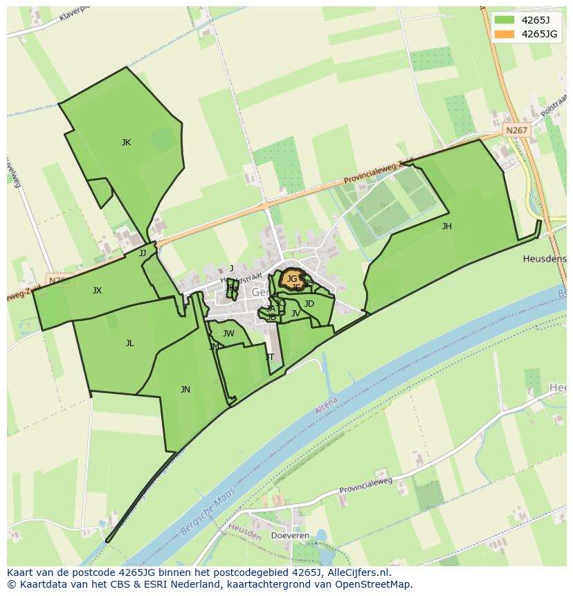Afbeelding van het postcodegebied 4265 JG op de kaart.