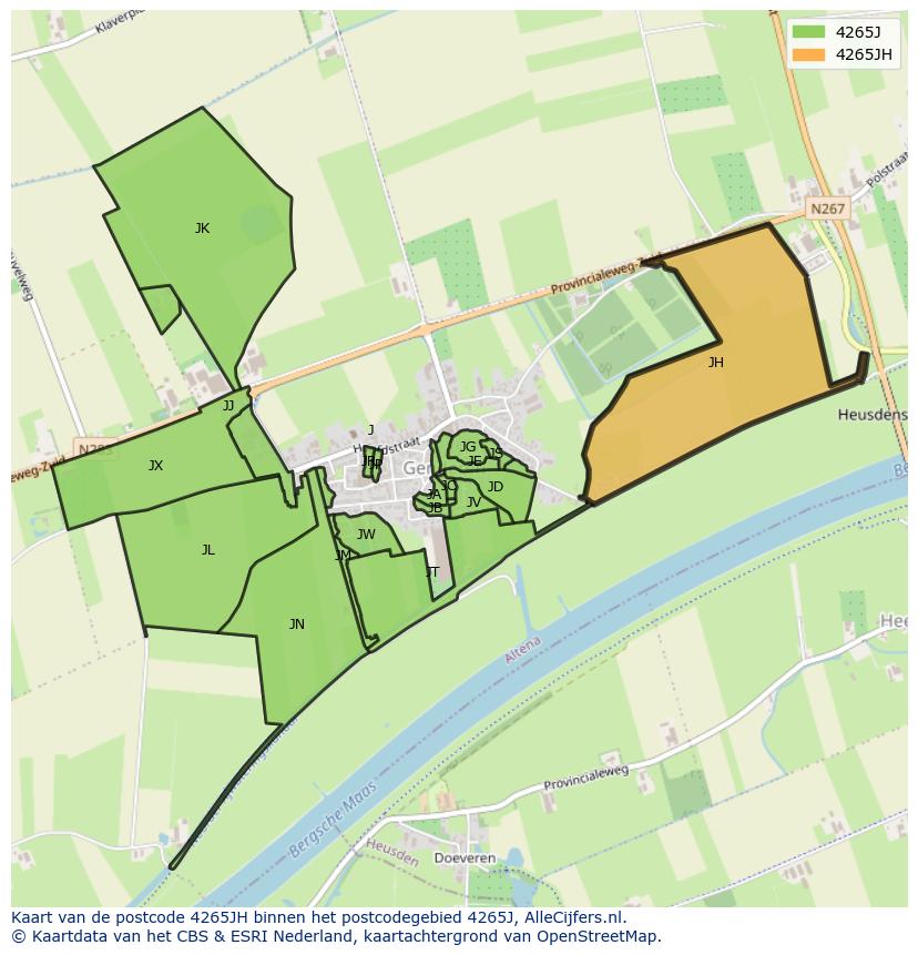 Afbeelding van het postcodegebied 4265 JH op de kaart.
