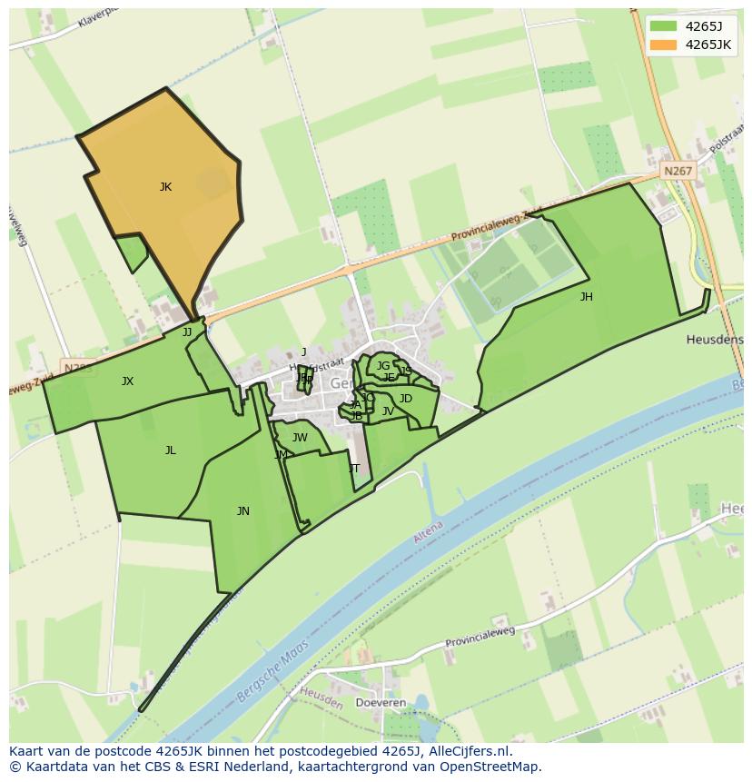 Afbeelding van het postcodegebied 4265 JK op de kaart.