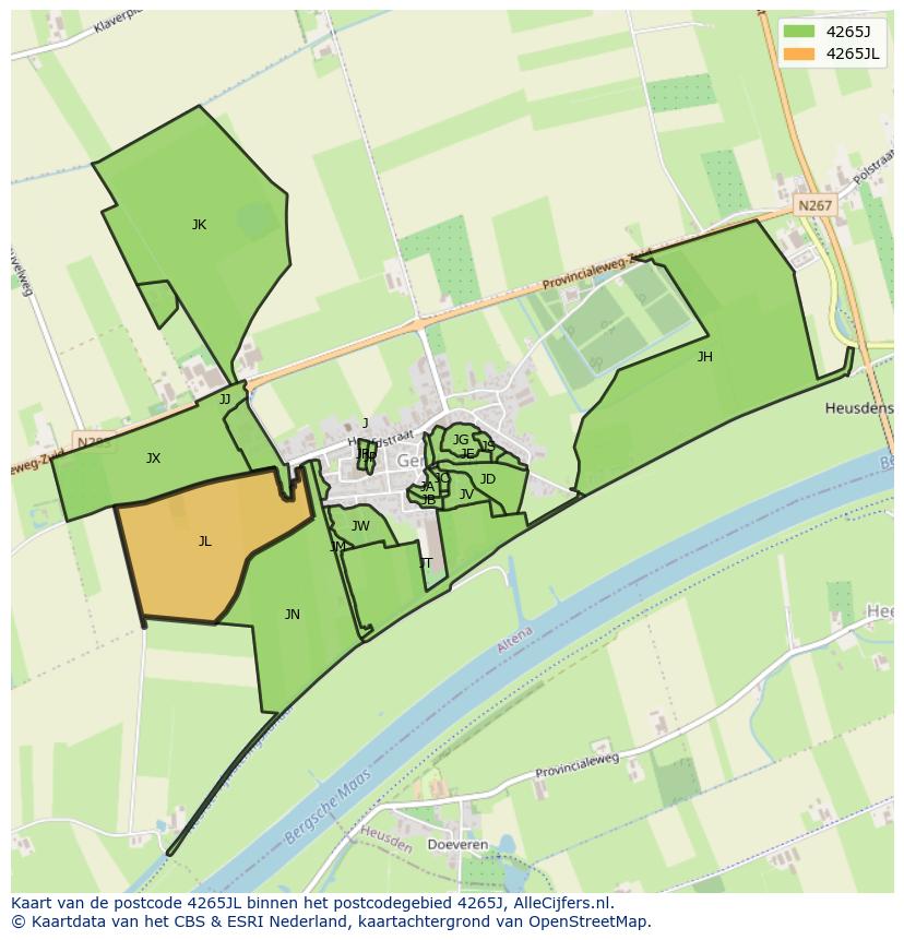 Afbeelding van het postcodegebied 4265 JL op de kaart.