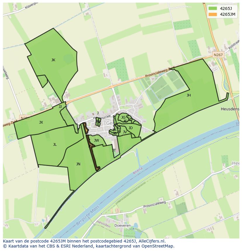 Afbeelding van het postcodegebied 4265 JM op de kaart.