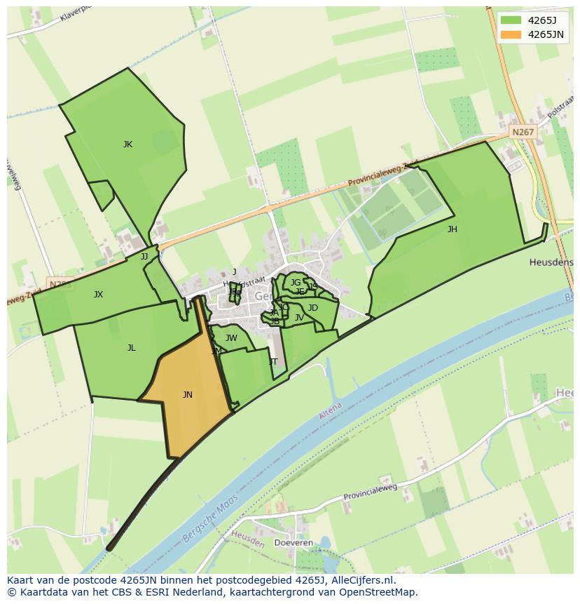 Afbeelding van het postcodegebied 4265 JN op de kaart.