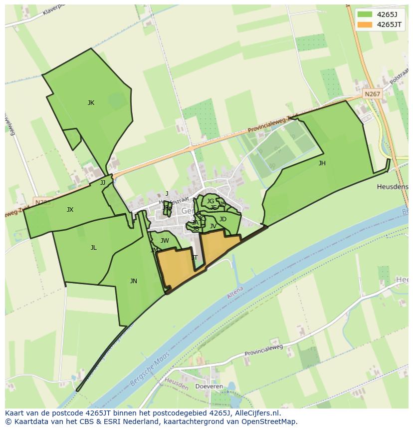 Afbeelding van het postcodegebied 4265 JT op de kaart.