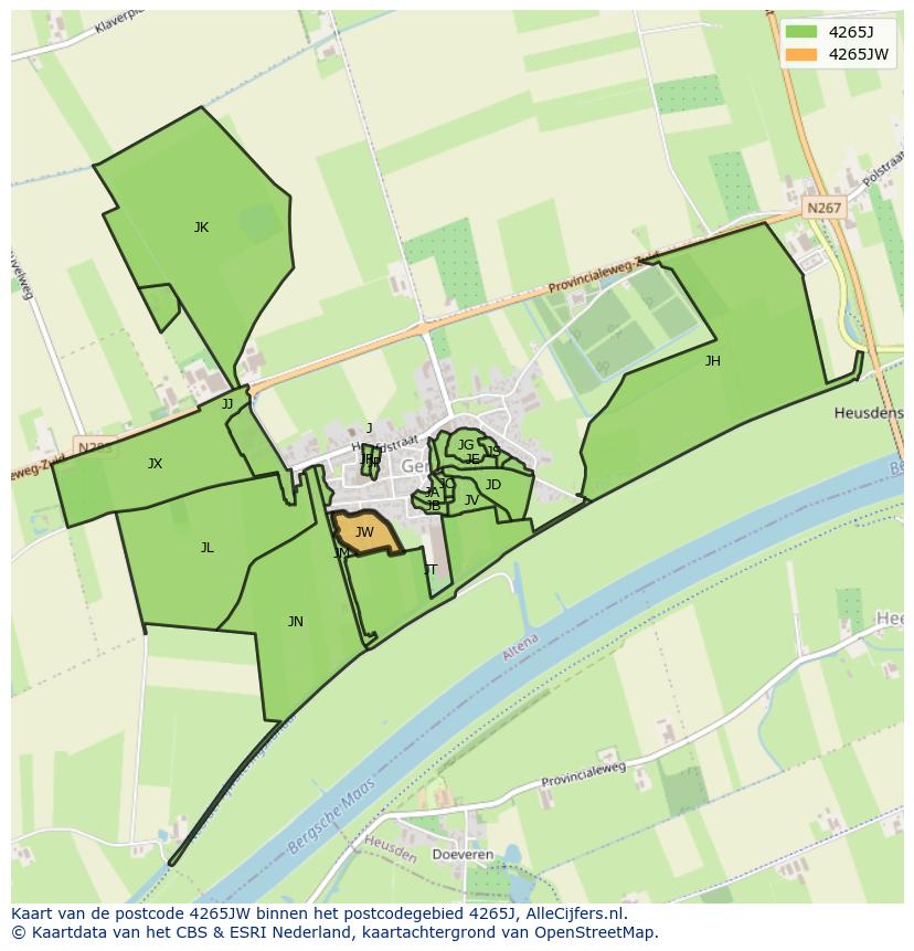 Afbeelding van het postcodegebied 4265 JW op de kaart.