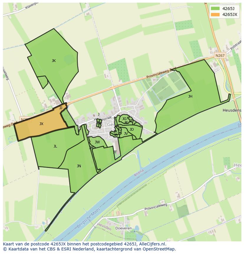 Afbeelding van het postcodegebied 4265 JX op de kaart.