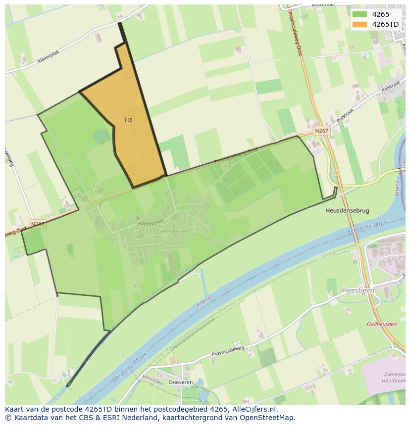 Afbeelding van het postcodegebied 4265 TD op de kaart.