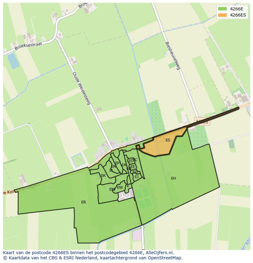 Afbeelding van het postcodegebied 4266 ES op de kaart.