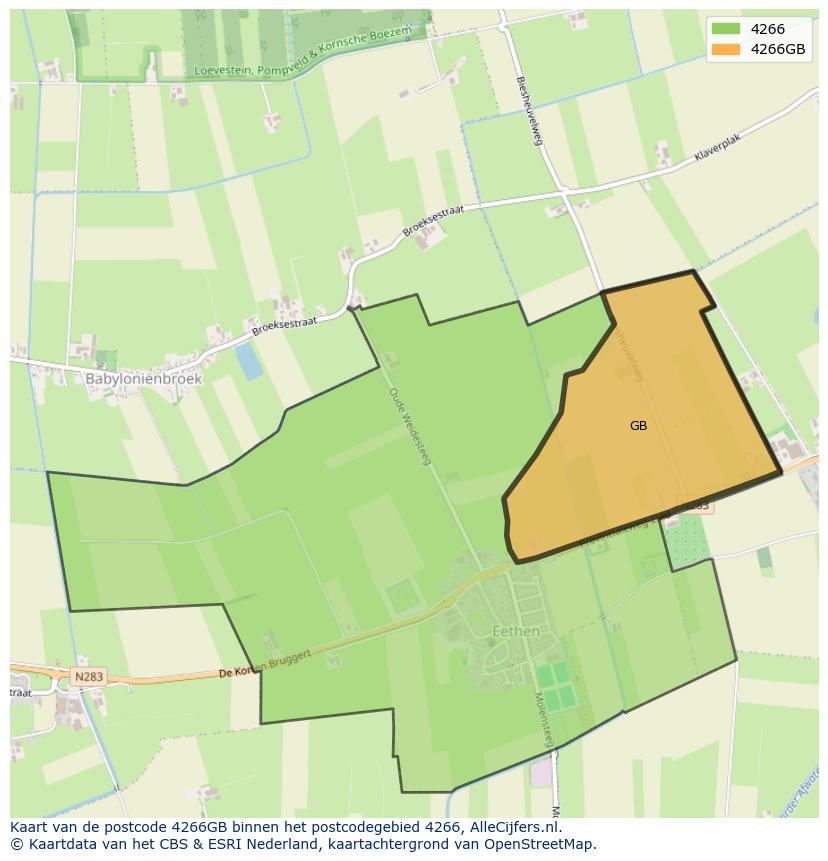 Afbeelding van het postcodegebied 4266 GB op de kaart.