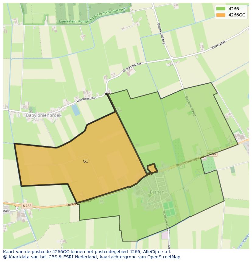 Afbeelding van het postcodegebied 4266 GC op de kaart.