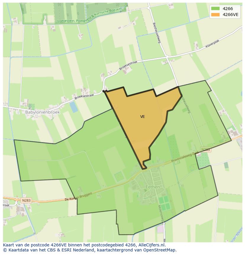 Afbeelding van het postcodegebied 4266 VE op de kaart.