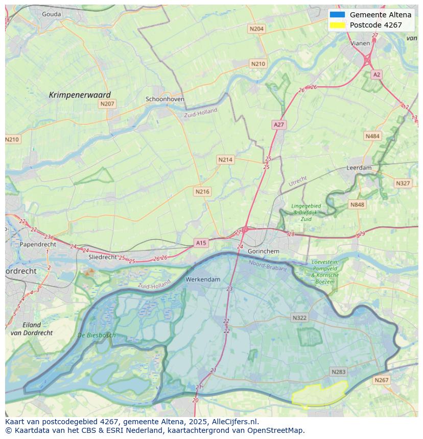 Afbeelding van het postcodegebied 4267 op de kaart.