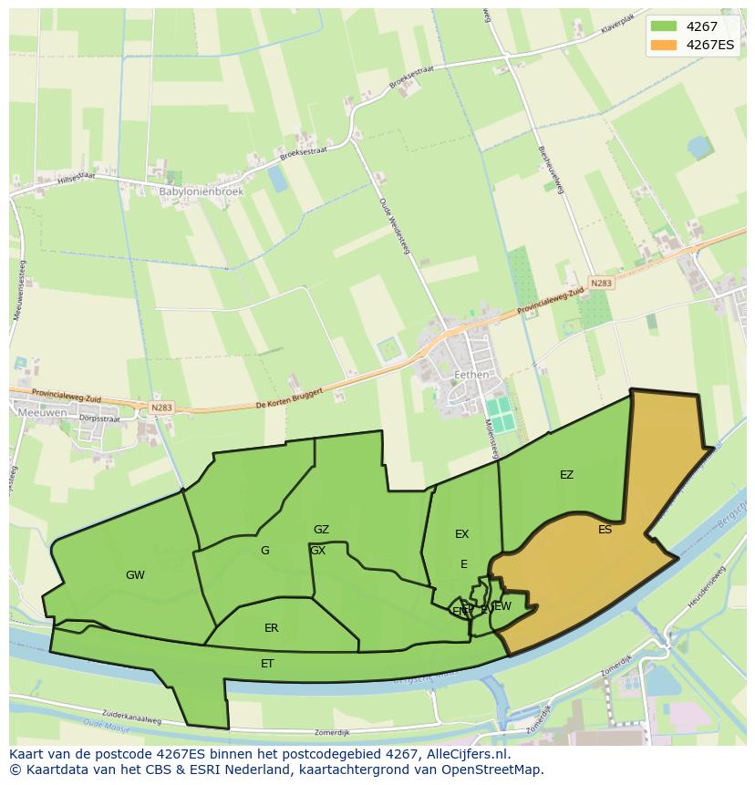 Afbeelding van het postcodegebied 4267 ES op de kaart.