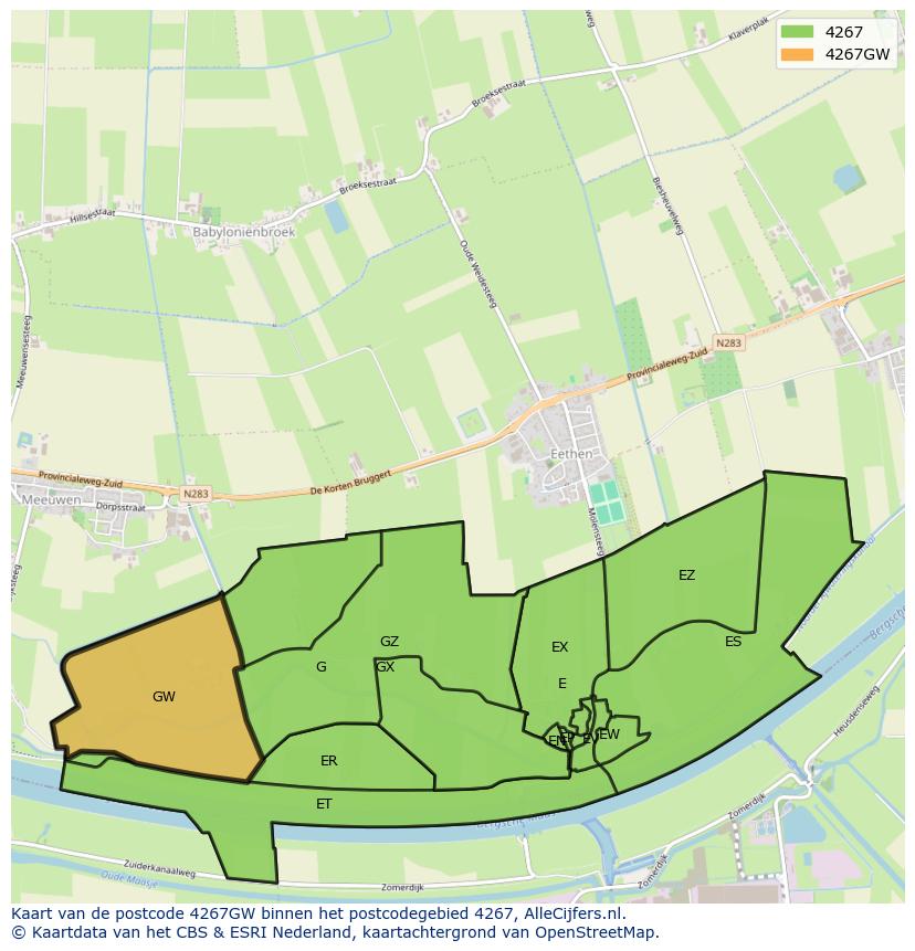 Afbeelding van het postcodegebied 4267 GW op de kaart.