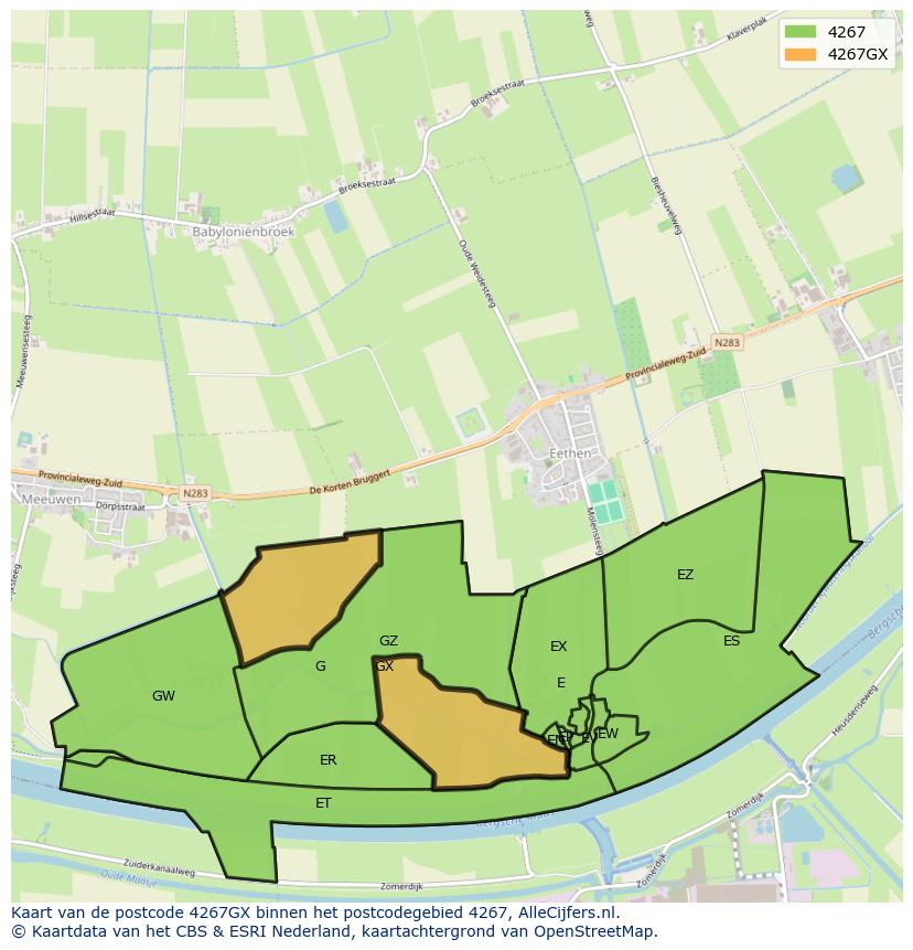 Afbeelding van het postcodegebied 4267 GX op de kaart.