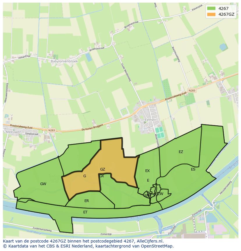 Afbeelding van het postcodegebied 4267 GZ op de kaart.