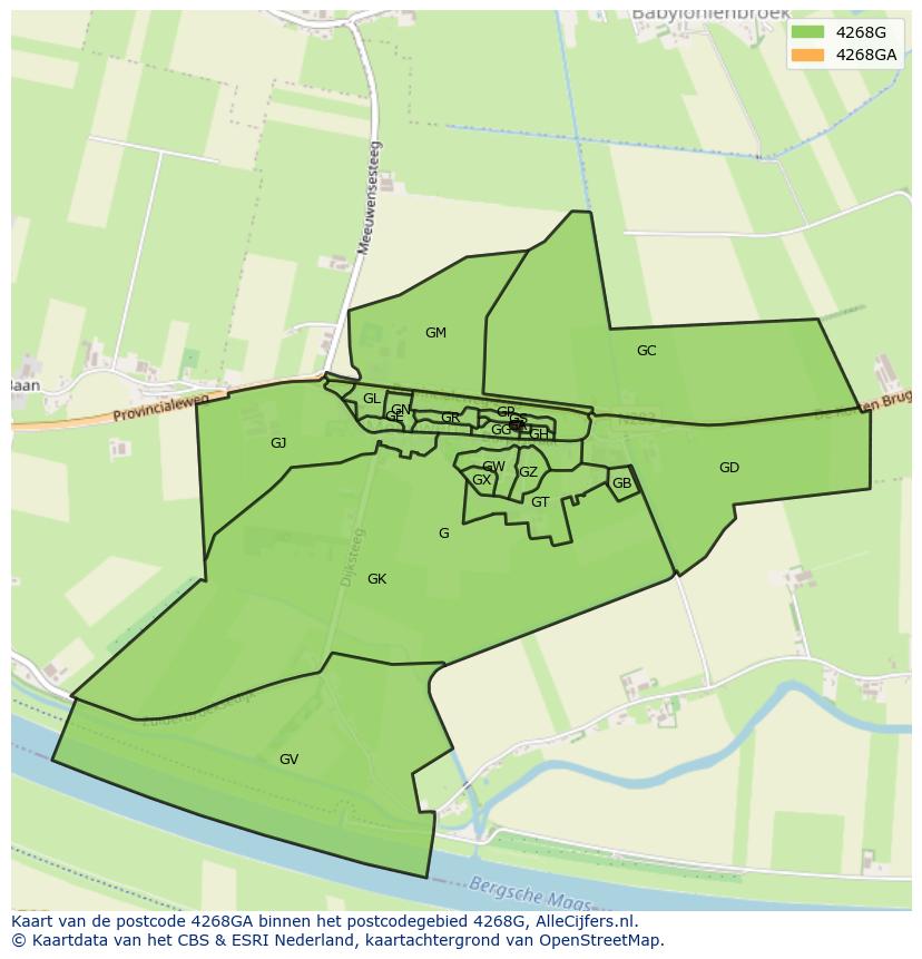 Afbeelding van het postcodegebied 4268 GA op de kaart.