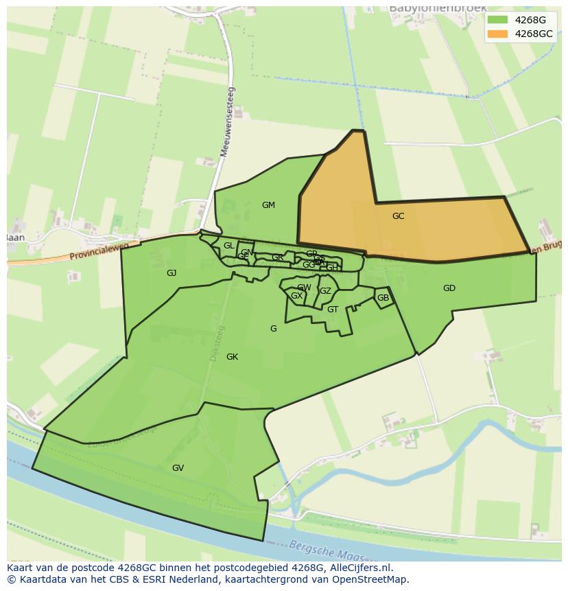 Afbeelding van het postcodegebied 4268 GC op de kaart.