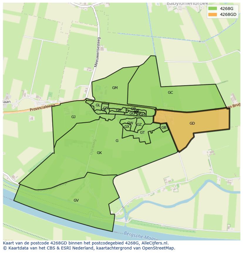 Afbeelding van het postcodegebied 4268 GD op de kaart.