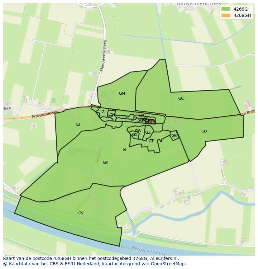 Afbeelding van het postcodegebied 4268 GH op de kaart.