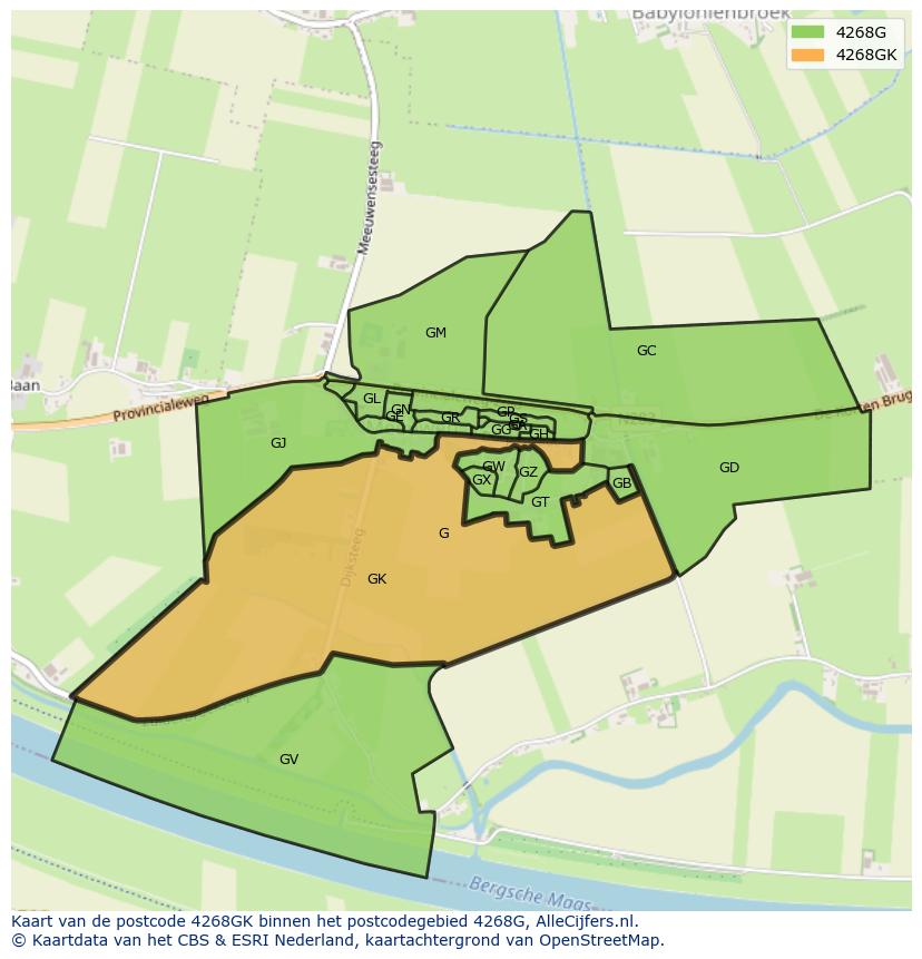 Afbeelding van het postcodegebied 4268 GK op de kaart.