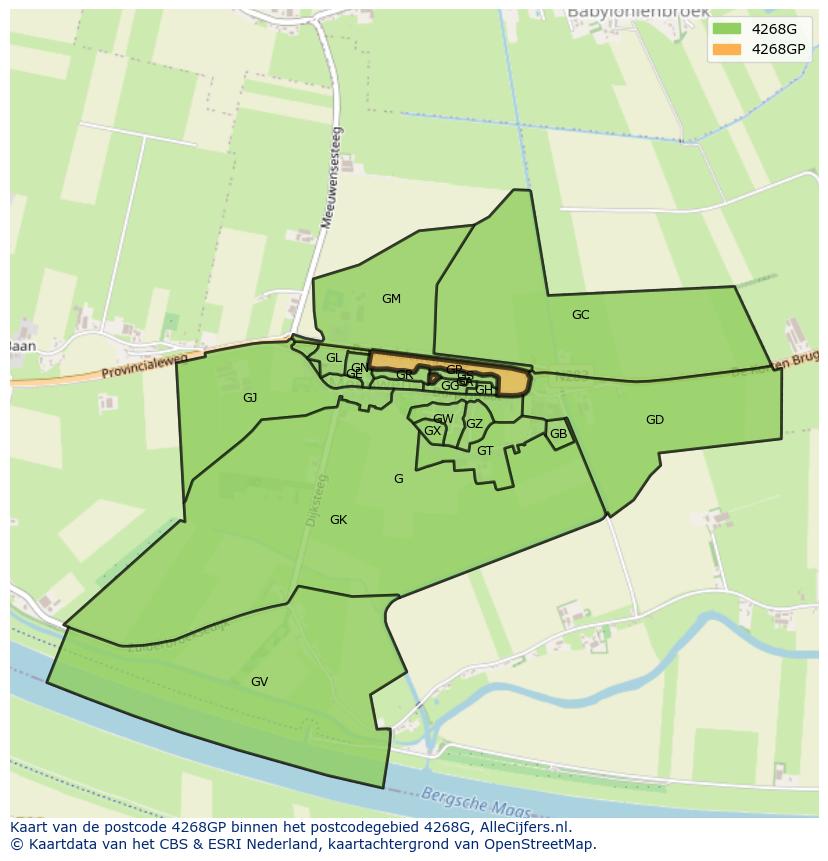 Afbeelding van het postcodegebied 4268 GP op de kaart.