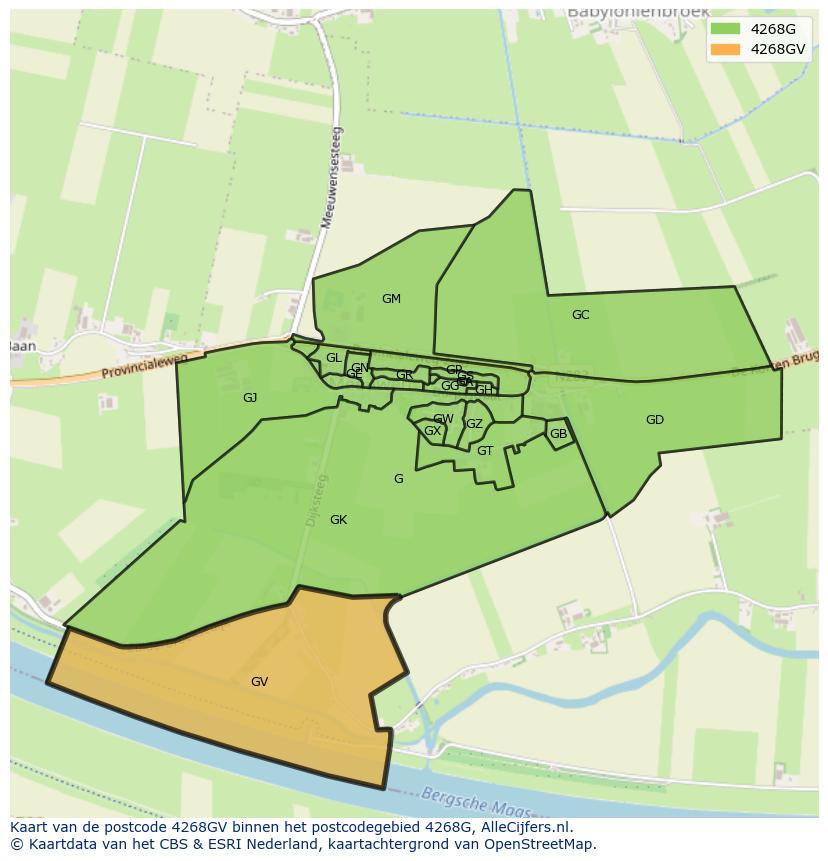 Afbeelding van het postcodegebied 4268 GV op de kaart.