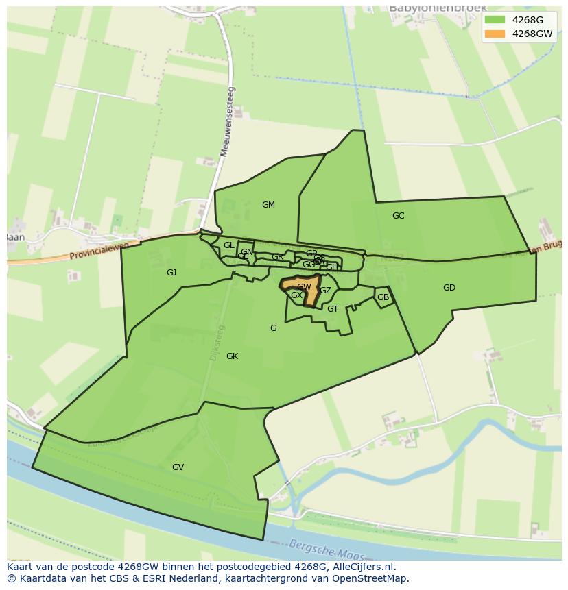 Afbeelding van het postcodegebied 4268 GW op de kaart.