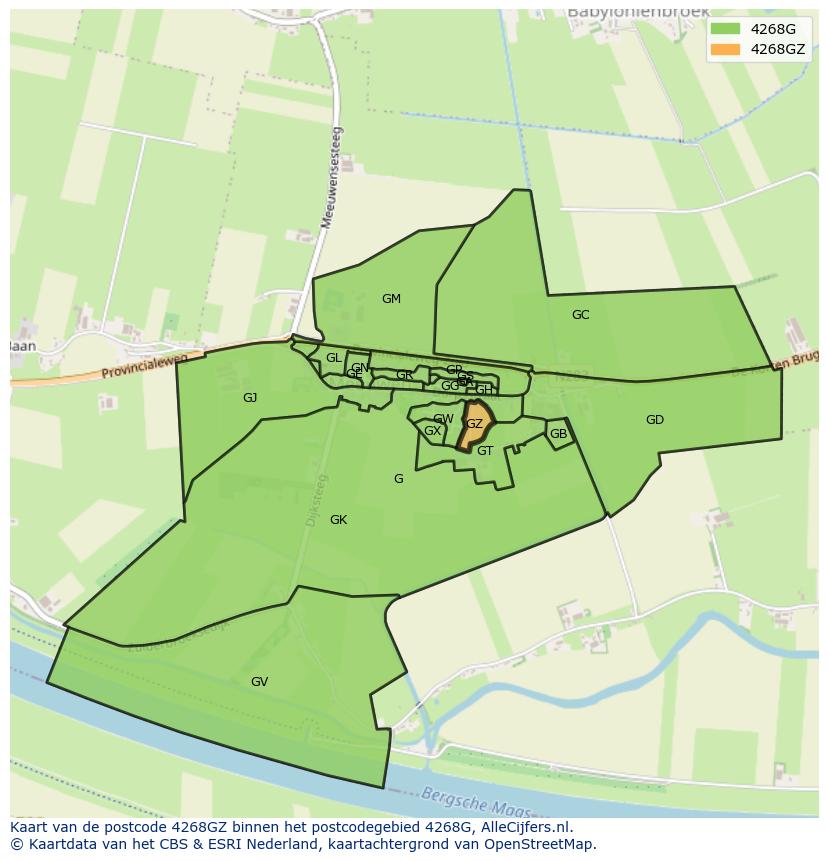 Afbeelding van het postcodegebied 4268 GZ op de kaart.