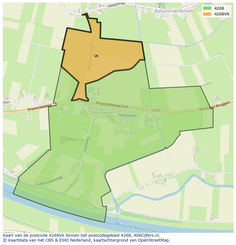 Afbeelding van het postcodegebied 4268 VK op de kaart.