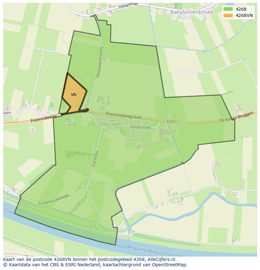 Afbeelding van het postcodegebied 4268 VN op de kaart.