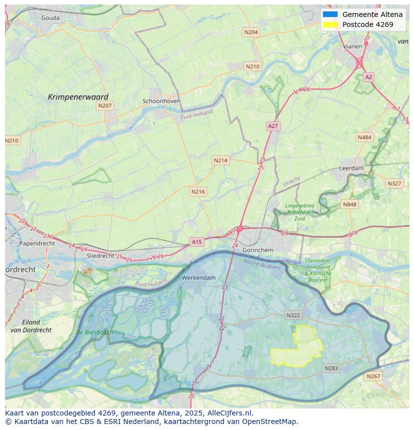 Afbeelding van het postcodegebied 4269 op de kaart.