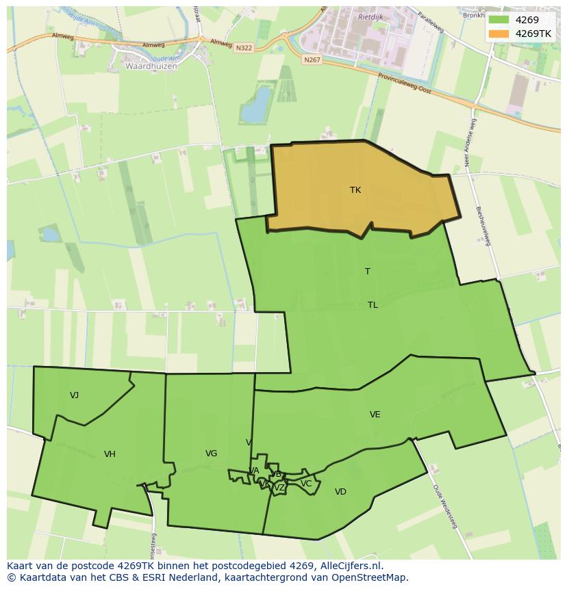 Afbeelding van het postcodegebied 4269 TK op de kaart.