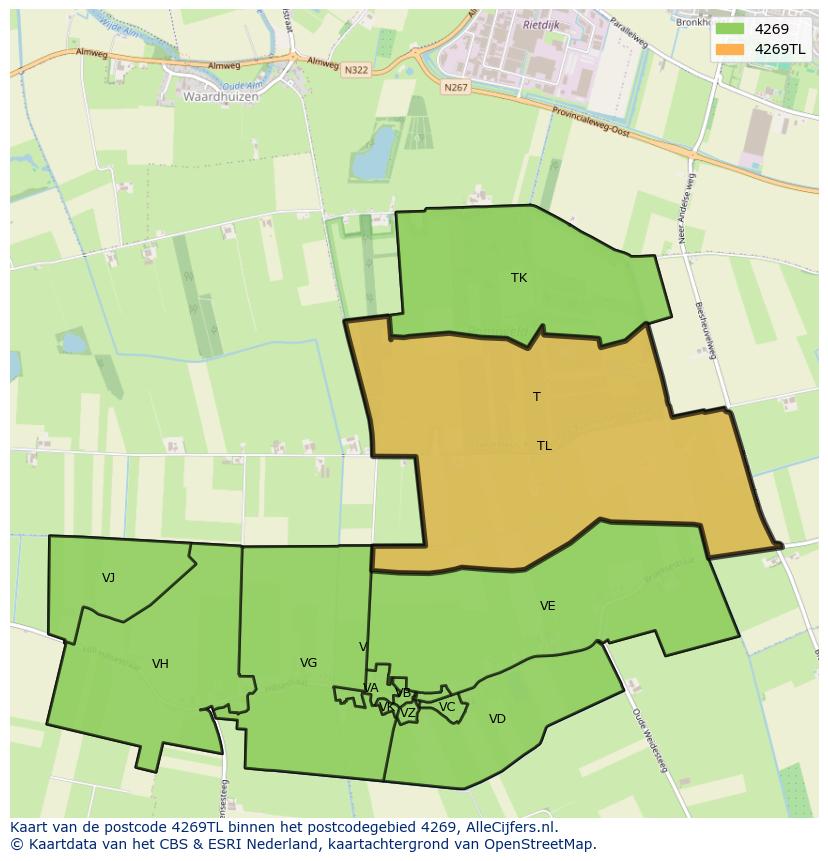 Afbeelding van het postcodegebied 4269 TL op de kaart.