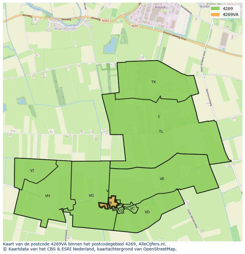 Afbeelding van het postcodegebied 4269 VA op de kaart.