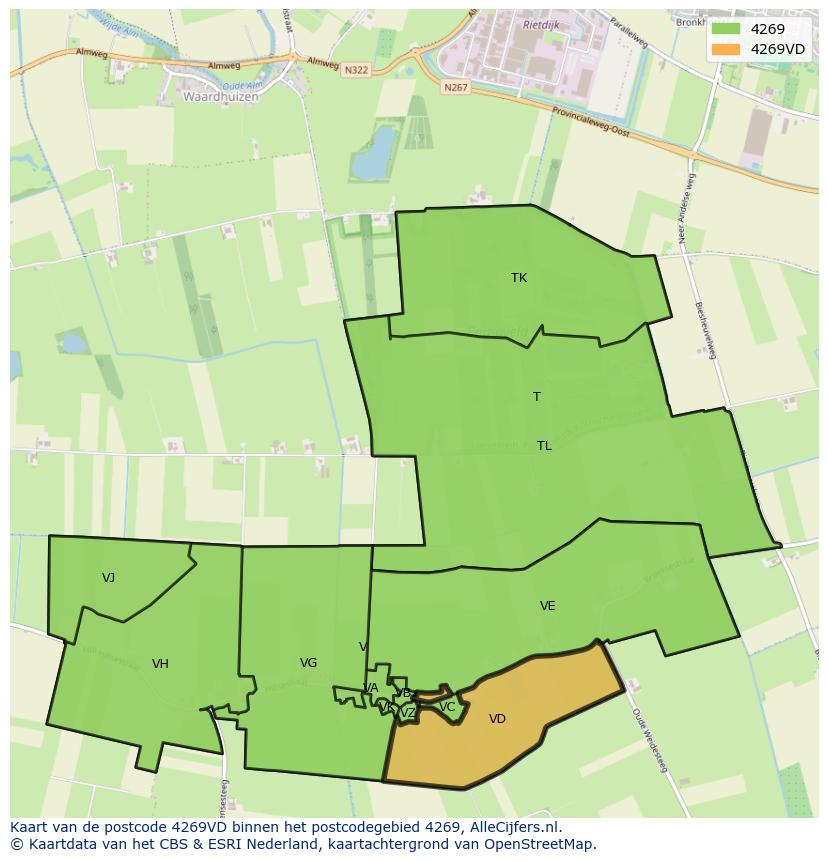 Afbeelding van het postcodegebied 4269 VD op de kaart.