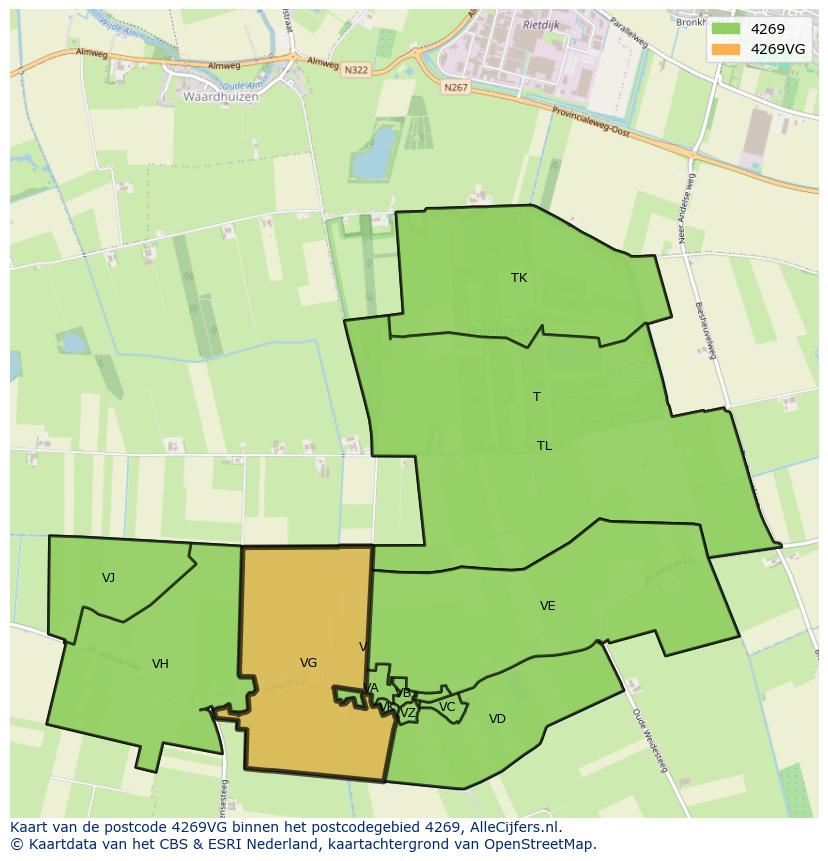 Afbeelding van het postcodegebied 4269 VG op de kaart.