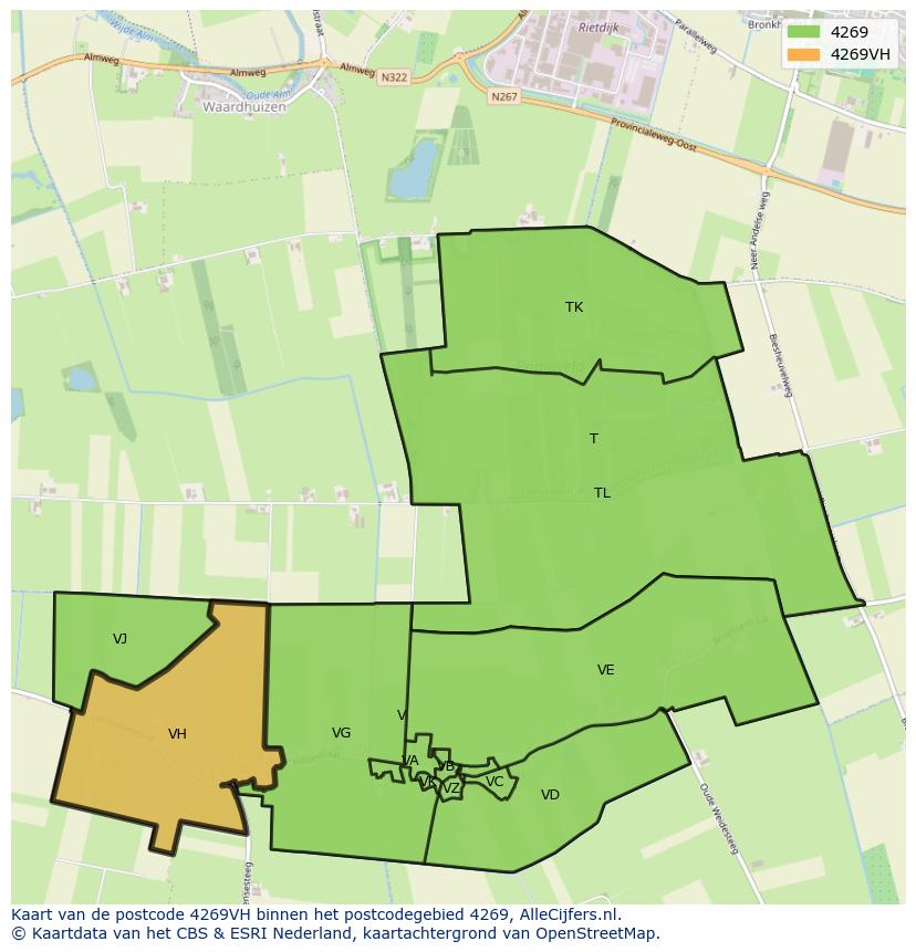 Afbeelding van het postcodegebied 4269 VH op de kaart.