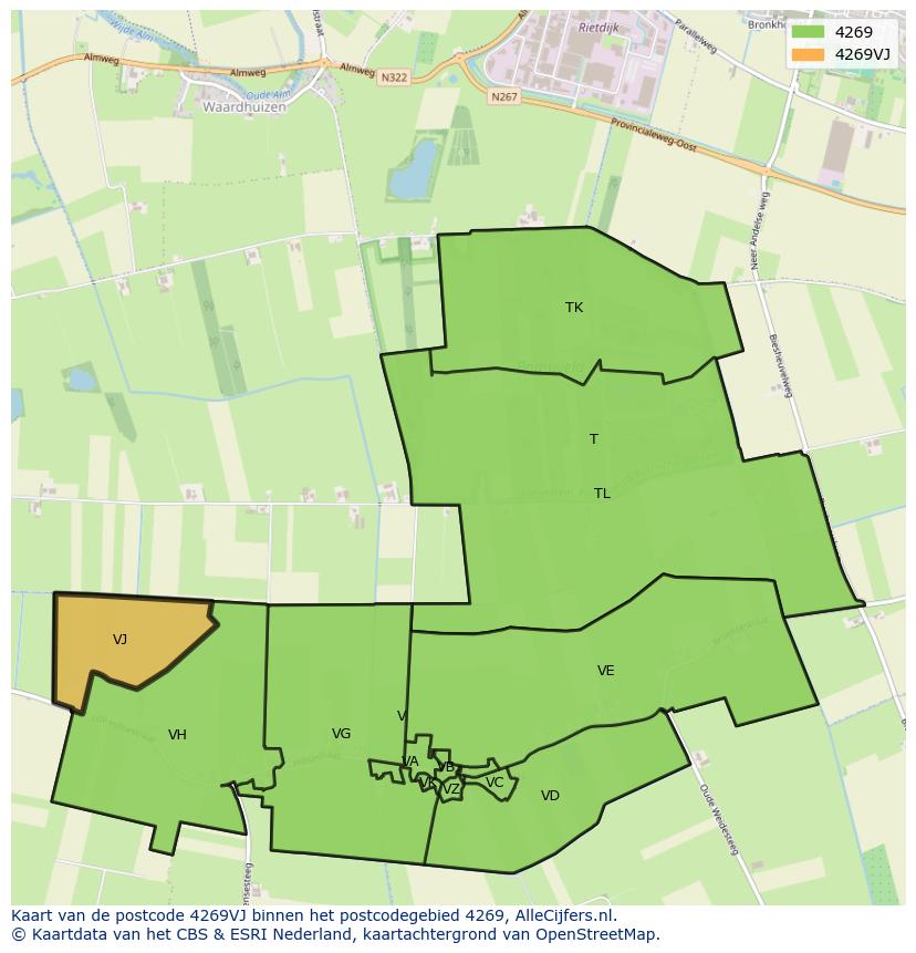 Afbeelding van het postcodegebied 4269 VJ op de kaart.
