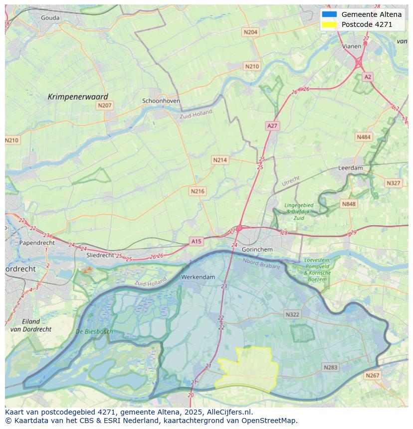 Afbeelding van het postcodegebied 4271 op de kaart.