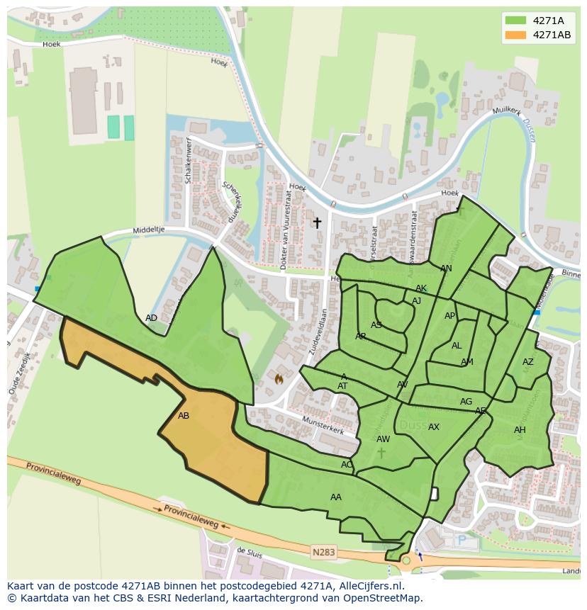 Afbeelding van het postcodegebied 4271 AB op de kaart.