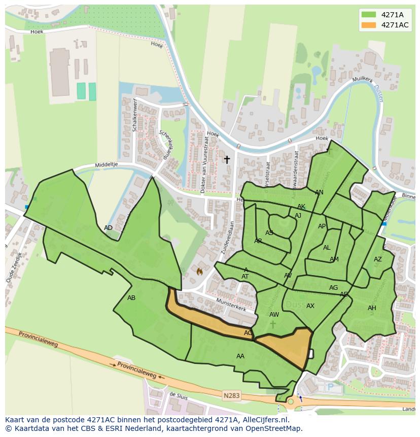 Afbeelding van het postcodegebied 4271 AC op de kaart.