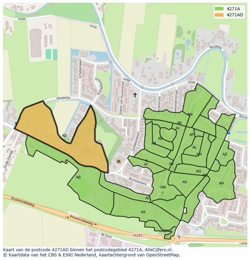 Afbeelding van het postcodegebied 4271 AD op de kaart.