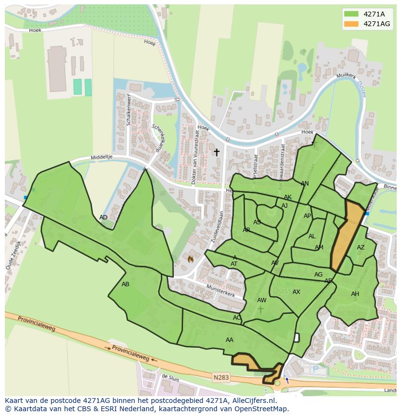 Afbeelding van het postcodegebied 4271 AG op de kaart.